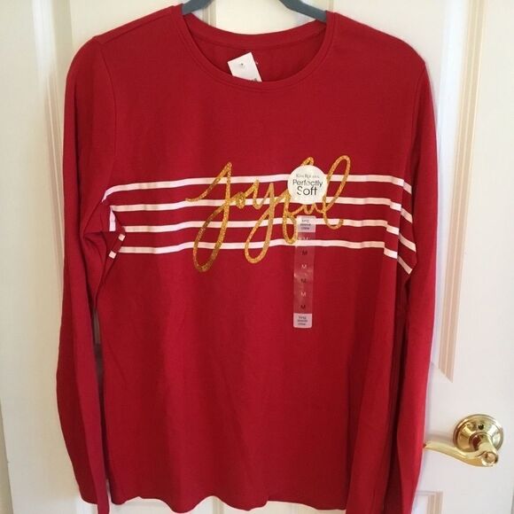 NWT. Kim Rogers L/S Red Graphic Tee Sz M - Picture 1 of 6
